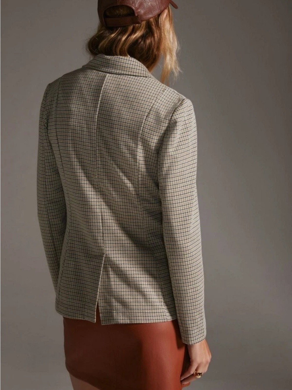 Maeve Anthropologie Collegiate‎ Knit Blazer Asymmetrical Check Brown Small NWT - Picture 11 of 12